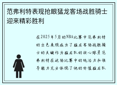 范弗利特表现抢眼猛龙客场战胜骑士迎来精彩胜利